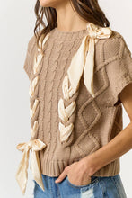 Load image into Gallery viewer, Satin Bow Cable Knit Sweater Vest Top