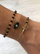 Load image into Gallery viewer, Black & Gold Evil Eye Bracelet Stack