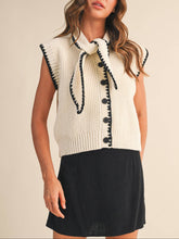 Load image into Gallery viewer, Ivory Black Tie Neck Sweater Vest