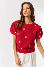 Load image into Gallery viewer, Puff Sleeve Crochet Heart Detail Top