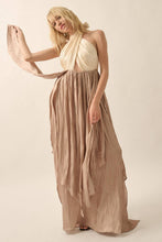 Load image into Gallery viewer, Grecian Goddess Satin Crisscross Halter Maxi Dress