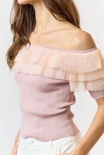 Load image into Gallery viewer, Tulle Ruffle Off The Shoulder Sweater Top