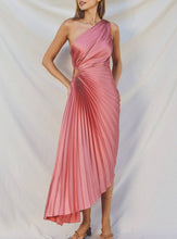 Load image into Gallery viewer, Rose Petal Olympia Asymmetrical Pleated Maxi Dress