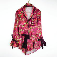 Load image into Gallery viewer, Burgundy Floral Satin Short PJ Set