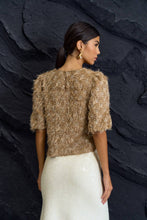 Load image into Gallery viewer, Mocha Glitter Fuzzy Puff Sleeve Top