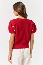 Load image into Gallery viewer, Puff Sleeve Crochet Heart Detail Top