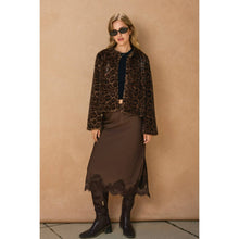 Load image into Gallery viewer, Dark Chocolate Satin Lace Hem Pencil Skirt