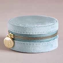 Load image into Gallery viewer, Mint Green Velvet Round Travel Jewelry Case