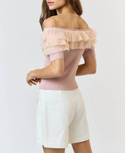 Load image into Gallery viewer, Tulle Ruffle Off The Shoulder Sweater Top
