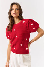 Load image into Gallery viewer, Puff Sleeve Crochet Heart Detail Top