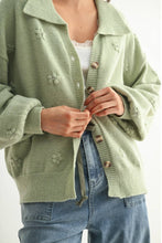 Load image into Gallery viewer, Sage Green Floral Embellished Cardigan Sweater