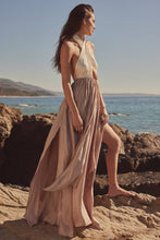 Load image into Gallery viewer, Grecian Goddess Satin Crisscross Halter Maxi Dress