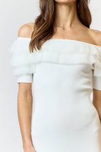 Load image into Gallery viewer, Tulle Ruffle Off Shoulder Sweater Midi Dress
