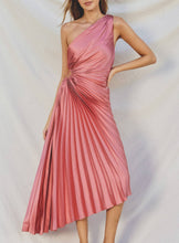 Load image into Gallery viewer, Rose Petal Olympia Asymmetrical Pleated Maxi Dress