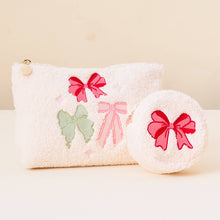 Load image into Gallery viewer, Red Bow Circle Sherpa Teddy Pouch
