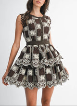 Load image into Gallery viewer, Brown Ivory Embroidered Tiered Dress