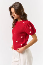 Load image into Gallery viewer, Puff Sleeve Crochet Heart Detail Top