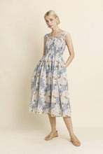 Load image into Gallery viewer, Blue Peony Floral Smocked Midi Dress