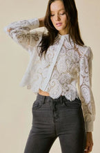Load image into Gallery viewer, Lace Long Sleeve Button Down Cropped Shirt
