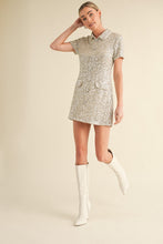 Load image into Gallery viewer, Champagne Sequin Knit Polo Mini Dress