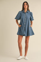 Load image into Gallery viewer, Pretty Little Puff Sleeve Denim Mini Dress