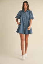 Load image into Gallery viewer, Pretty Little Puff Sleeve Denim Mini Dress