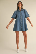 Load image into Gallery viewer, Pretty Little Puff Sleeve Denim Mini Dress