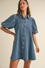 Load image into Gallery viewer, Pretty Little Puff Sleeve Denim Mini Dress