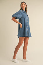 Load image into Gallery viewer, Pretty Little Puff Sleeve Denim Mini Dress