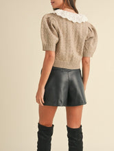 Load image into Gallery viewer, Lace Collar Pointelle Cardigan Sweater