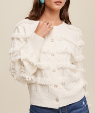 Load image into Gallery viewer, Tiered Fringe Button Down Cardigan Sweater
