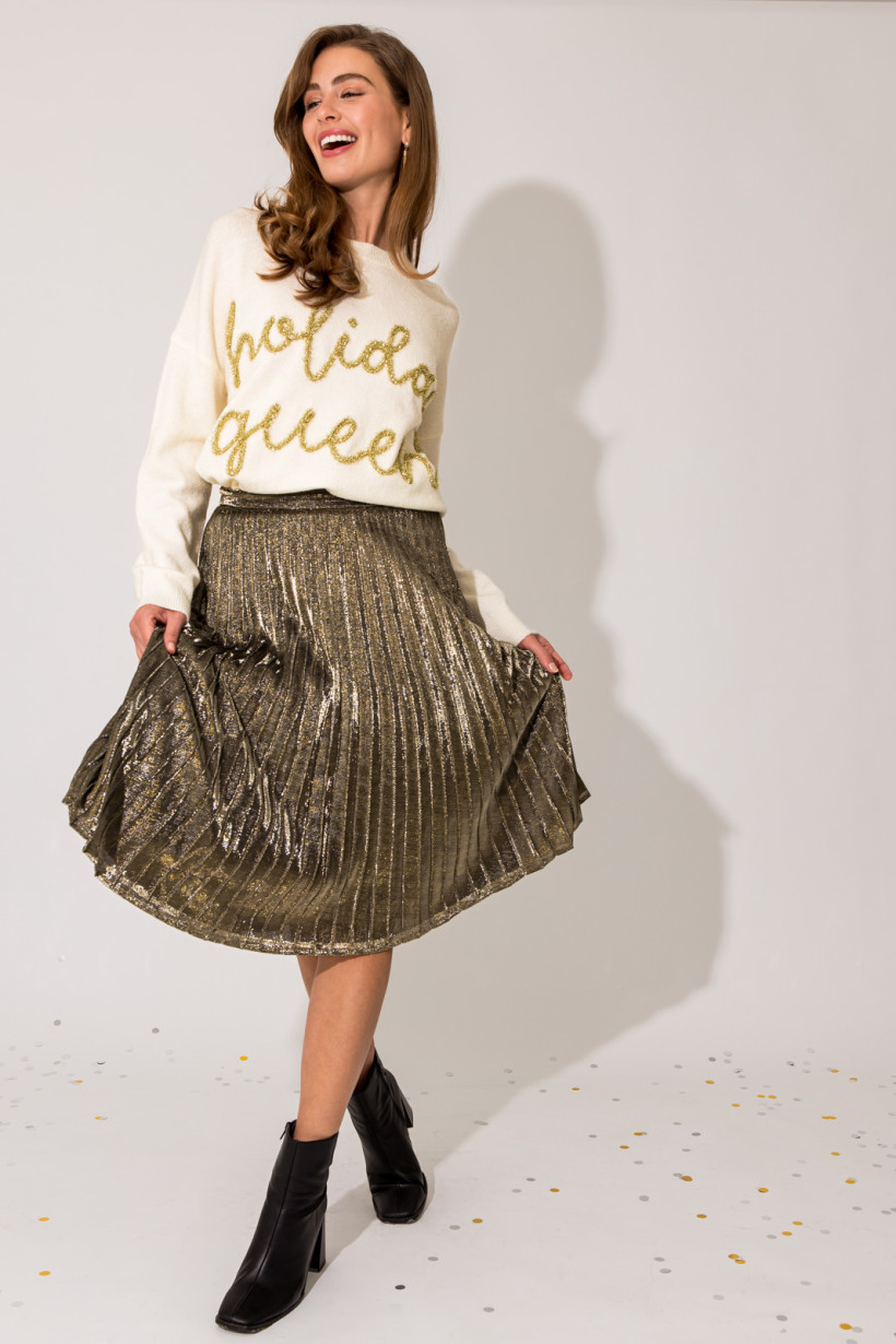 Gold Lurex Pleated Midi Skirt