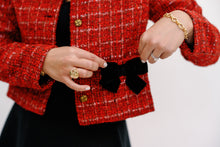 Load image into Gallery viewer, Merry Tweed Velvet Bow Blazer