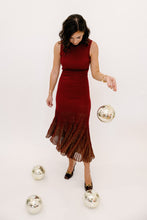 Load image into Gallery viewer, Mock Neck Shimmer Pleated Midi Sweater Dress