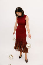 Load image into Gallery viewer, Mock Neck Shimmer Pleated Midi Sweater Dress