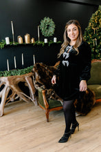 Load image into Gallery viewer, Holiday Sparkle Bow Velvet Mini Dress