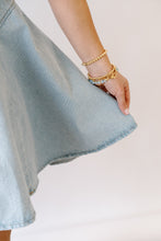 Load image into Gallery viewer, Pretty Little Pearl Button Denim Flare Dress