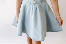 Load image into Gallery viewer, Pretty Little Pearl Button Denim Flare Dress