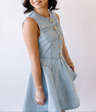 Load image into Gallery viewer, Pretty Little Pearl Button Denim Flare Dress