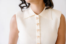 Load image into Gallery viewer, Pretty Little Gold Bow Button Sleeveless Knit Top