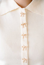 Load image into Gallery viewer, Pretty Little Gold Bow Button Sleeveless Knit Top