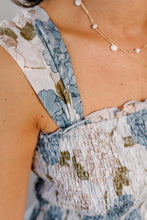 Load image into Gallery viewer, Blue Peony Floral Smocked Midi Dress