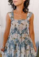 Load image into Gallery viewer, Blue Peony Floral Smocked Midi Dress