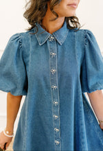 Load image into Gallery viewer, Pretty Little Puff Sleeve Denim Mini Dress