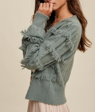 Load image into Gallery viewer, Tiered Fringe Button Down Cardigan Sweater
