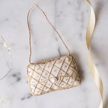 Load image into Gallery viewer, Quilted Pearl Handbag Irish Linen Hanging Decor