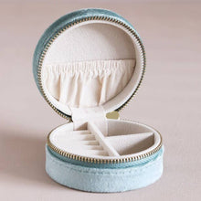 Load image into Gallery viewer, Mint Green Velvet Round Travel Jewelry Case