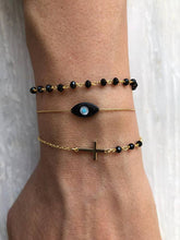 Load image into Gallery viewer, Black & Gold Evil Eye Bracelet Stack