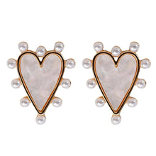 Load image into Gallery viewer, Pearl Studded Pink Tortoise Statement Stud Heart Earrings
