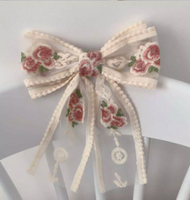 Load image into Gallery viewer, The Mia Embroidered Flower Organza Bow Hair Clip